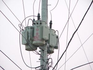 Electric transformer on the telegraph pole